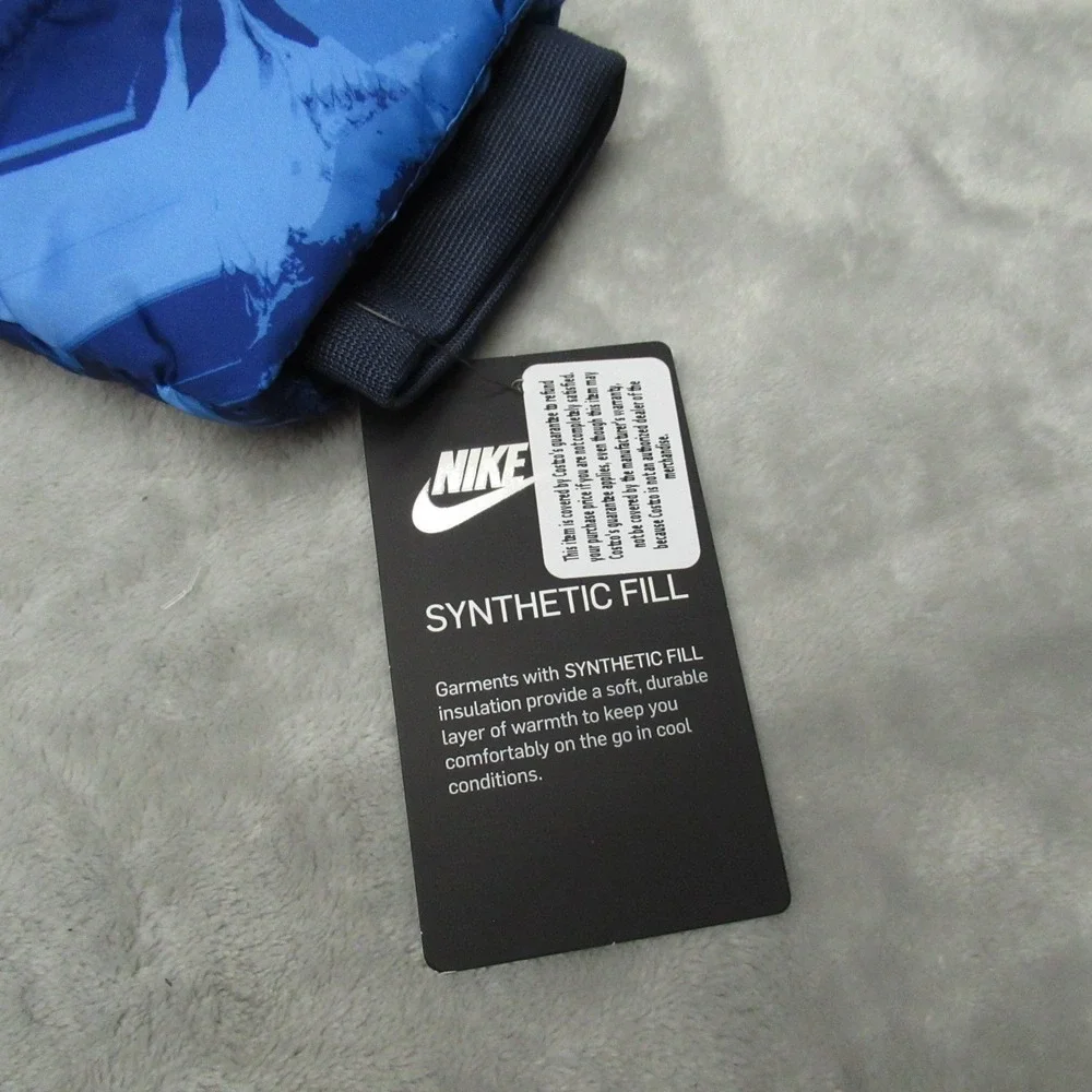 Nike Jacket Boys 4T 3-4 Blue Hooded Puffer Full Zip Graphic Winter Outerwear NEW